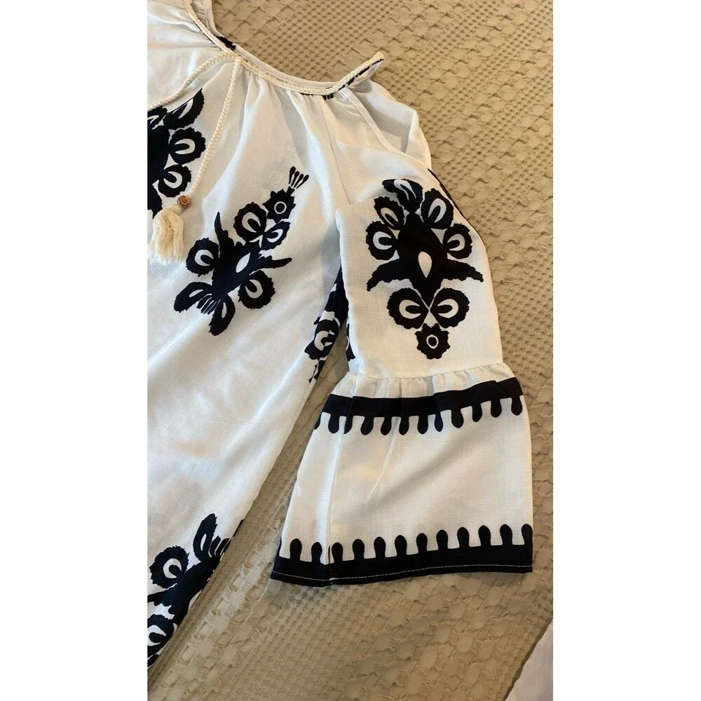 Swimsuit Coverup‎ Dress Off Shoulder Black & White Plus Size XL Ethnic Boho Sexy